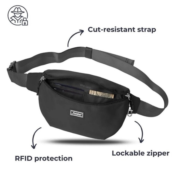 The Foldie Black Crossbody Bag Anti-Theft - Picture 6 of 13